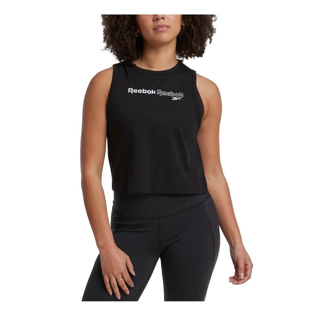 Reebok Womens M Black Identity Performance Sleeveless Cropped Tank Top NWT BW89
